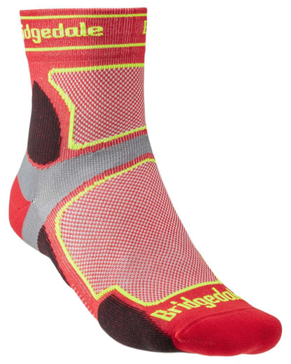 Red coloured Bridgedale Mens Trail Run Ultralight T2 Coolmax Sport Socks on white background 