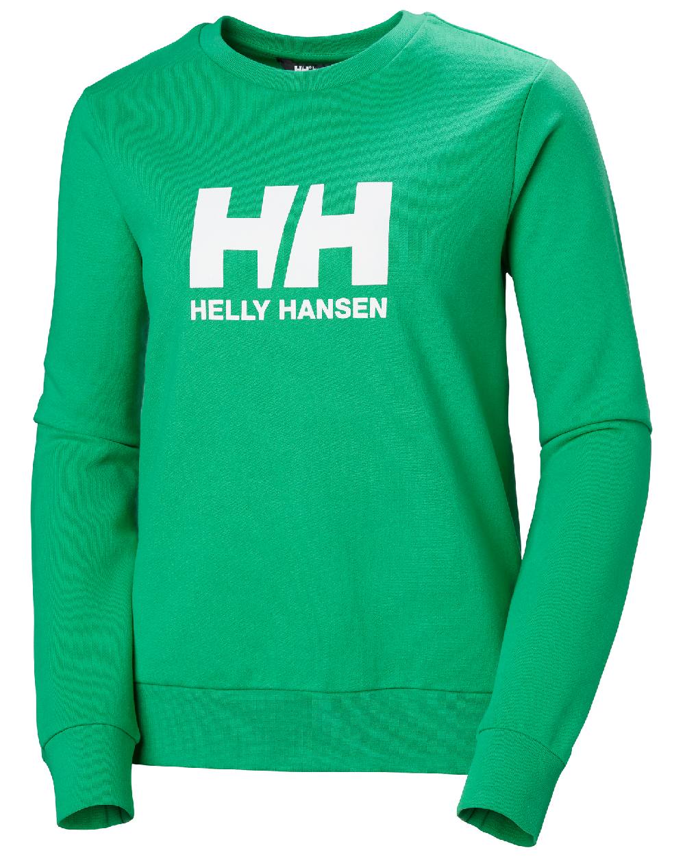 Bright Green coloured Helly Hansen Womens Logo Crew Sheatshirt 2.0 on a white background 