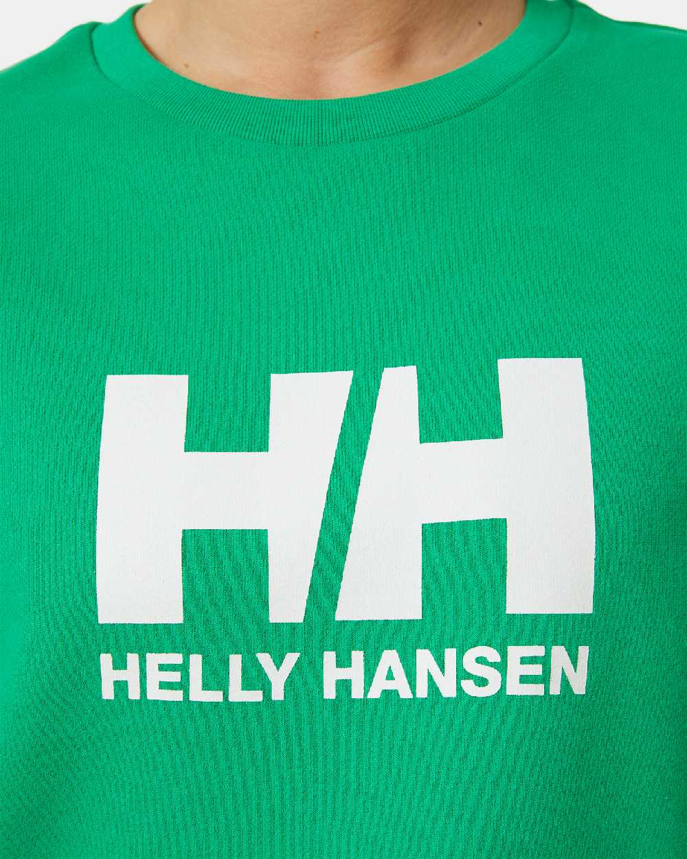 Bright Green coloured Helly Hansen Womens Logo Crew Sheatshirt 2.0 on a white background 
