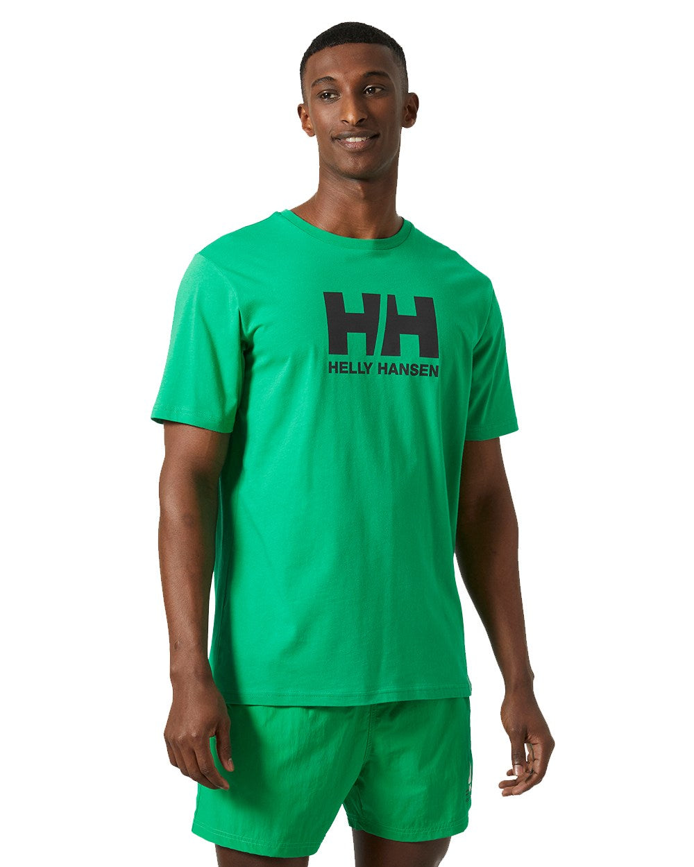 Bright Green Helly Hansen Mens Logo T-Shirt On A White Background 