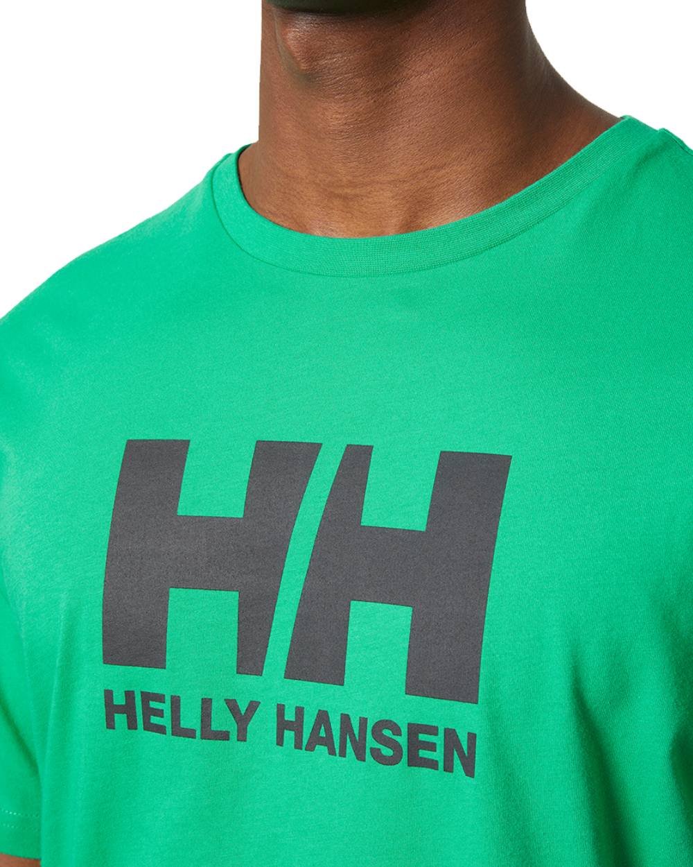 Bright Green Helly Hansen Mens Logo T-Shirt On A White Background 