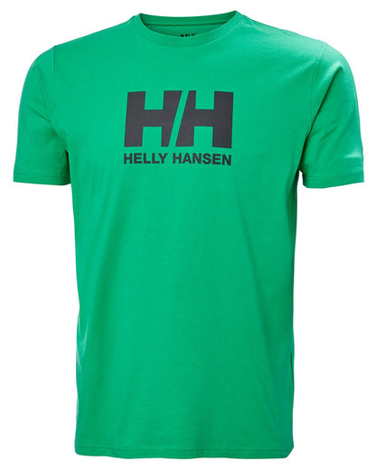Bright Green Helly Hansen Mens Logo T-Shirt On A White Background 