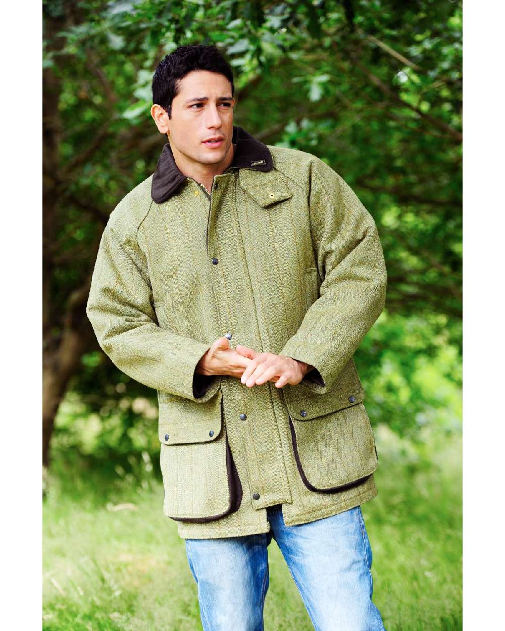 Bronte Derby Tweed Shooting Jacket in Light Green with Check 