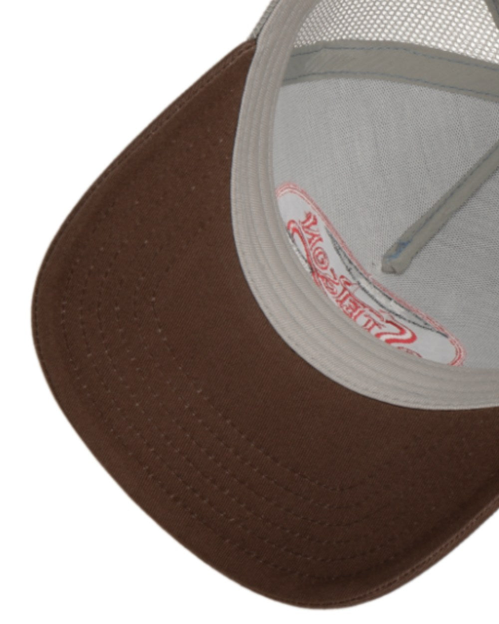 Brown/Denim coloured Stetson Riding Hot Rod Trucker Cap on White background 