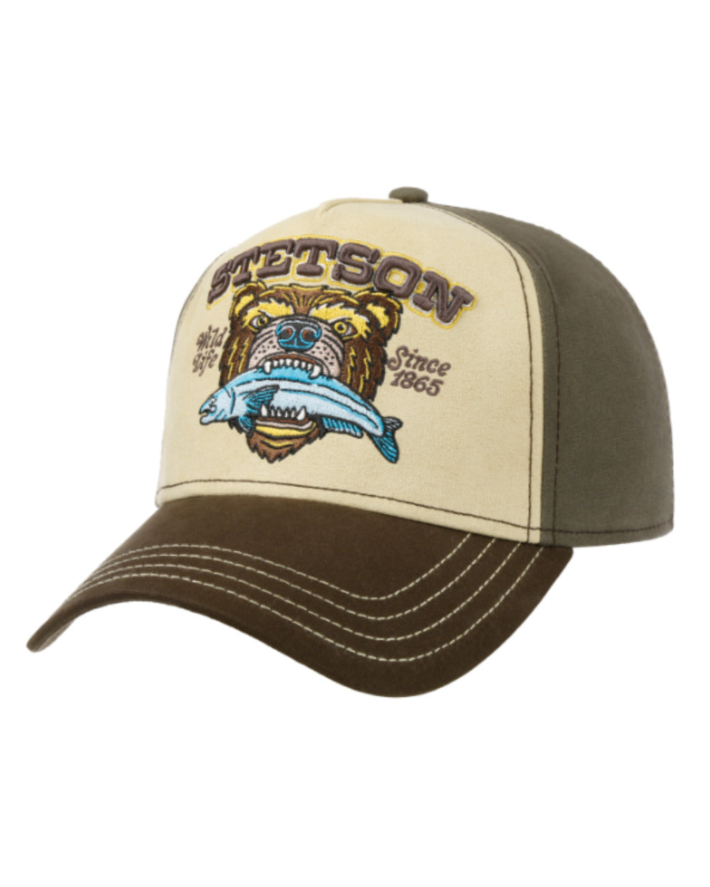 Brown/Sand coloured Stetson Wild Life Trucker Cap on White background 