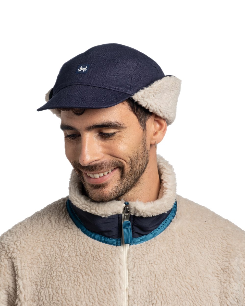 Navy Coloured Buff Simu Fall Line Cap on white background 