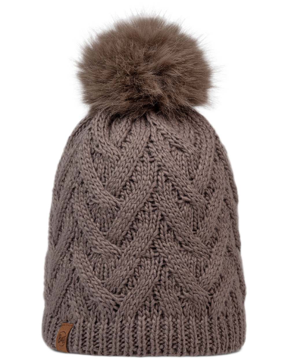 Cobblestone Coloured Buff Caryn Knitted And Fleece Band Beanie on white background 