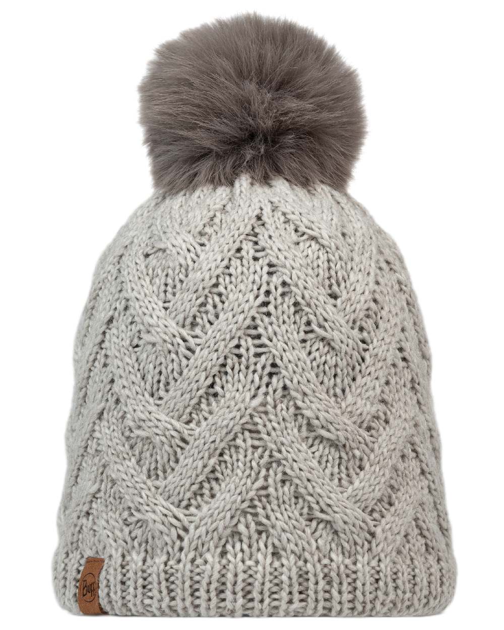 Ecru Coloured Buff Caryn Knitted And Fleece Band Beanie on white background 