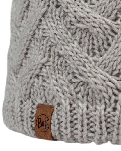 Ecru Coloured Buff Caryn Knitted And Fleece Band Beanie on white background 