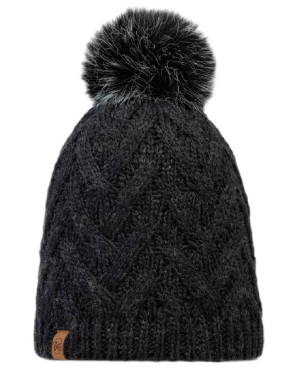 Graphite Coloured Buff Caryn Knitted And Fleece Band Beanie on white background 