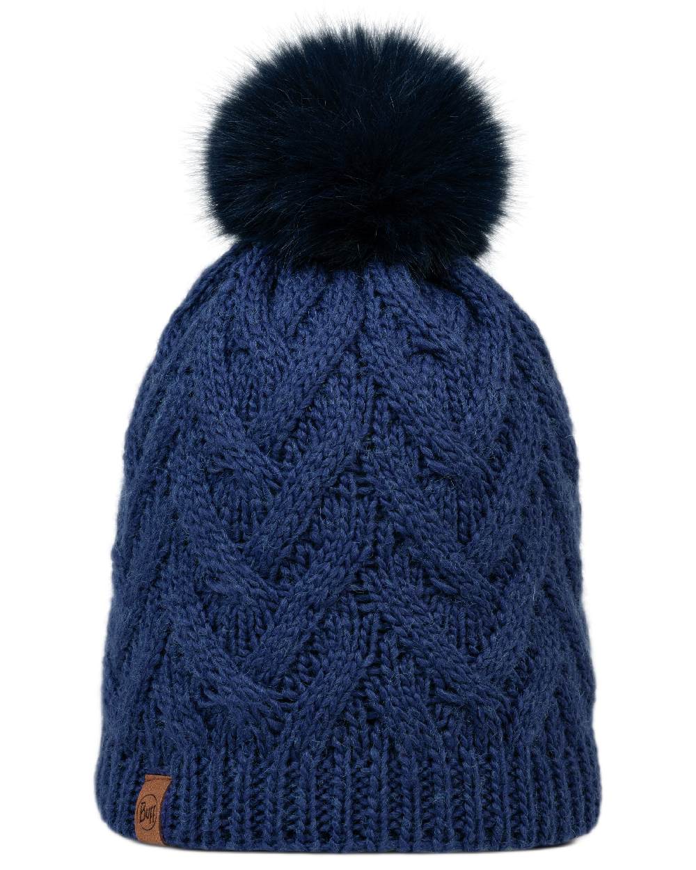 Midnight Coloured Buff Caryn Knitted And Fleece Band Beanie on white background 