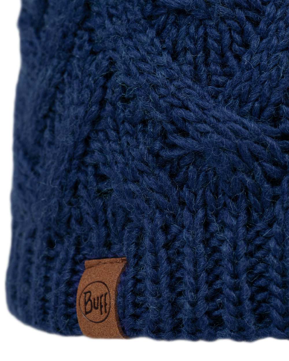 Midnight Coloured Buff Caryn Knitted And Fleece Band Beanie on white background 