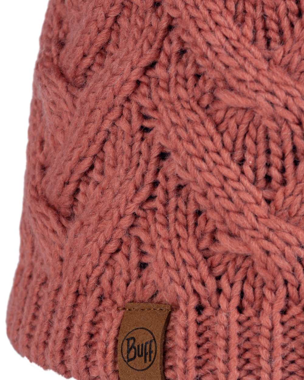Crimson Red Coloured Buff Caryn Knitted Fleece Beanie on white background 