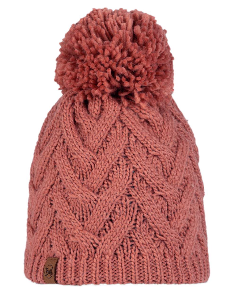 Crimson Red Coloured Buff Caryn Knitted &amp; Fleece Beanie on white background 