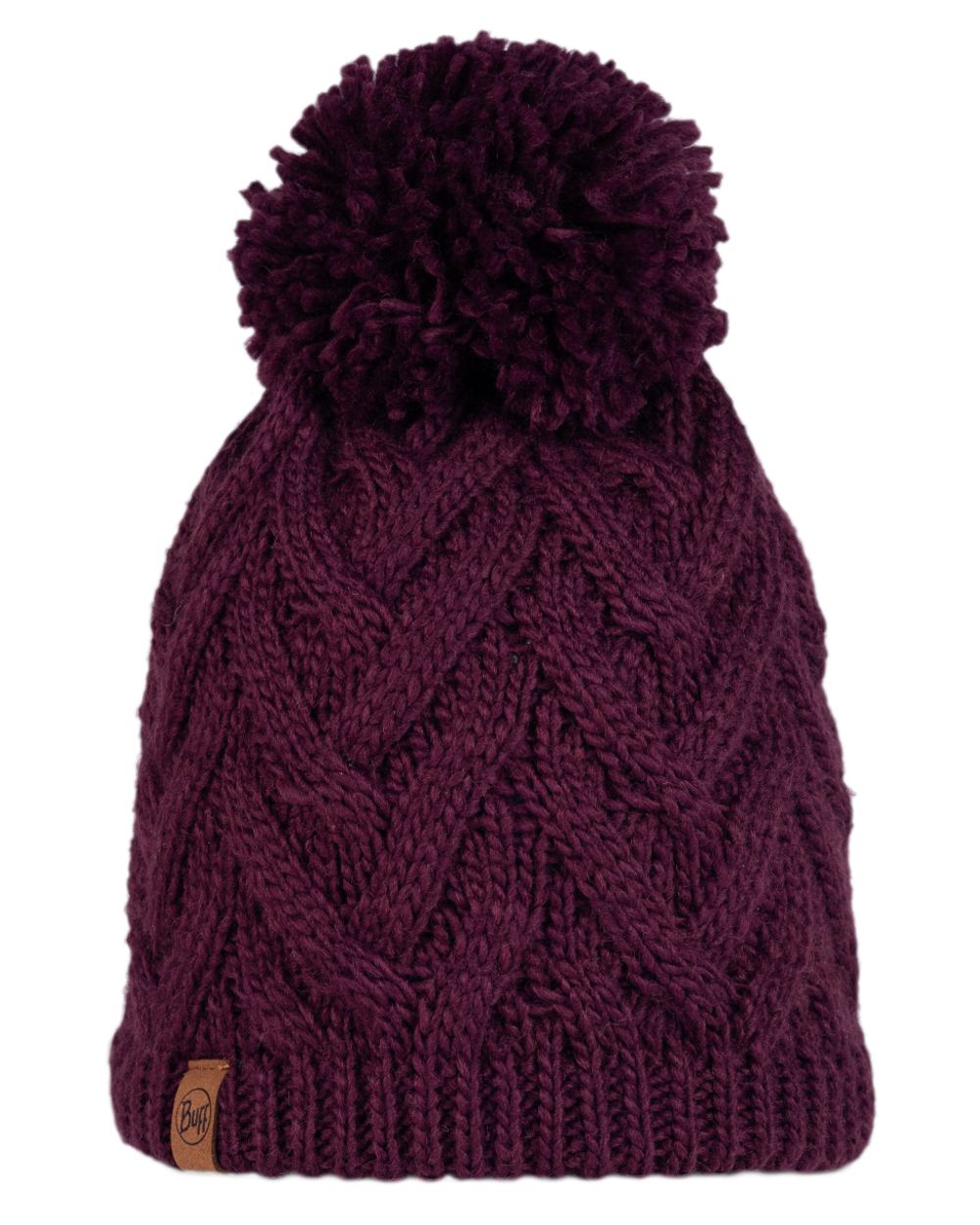 Dahlia Coloured Buff Caryn Knitted Fleece Beanie on white background 