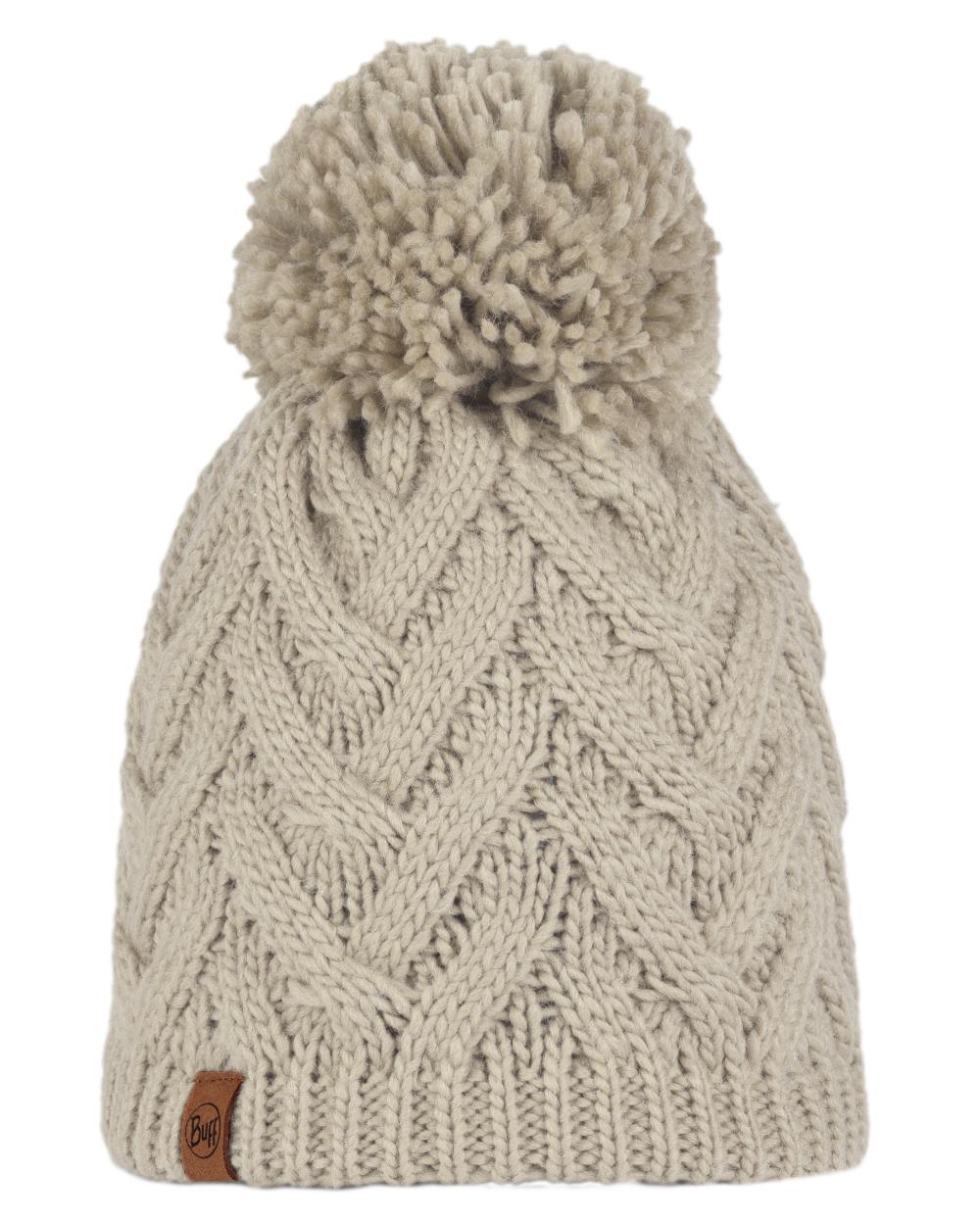 Ecru Coloured Buff Caryn Knitted Fleece Beanie on white background 