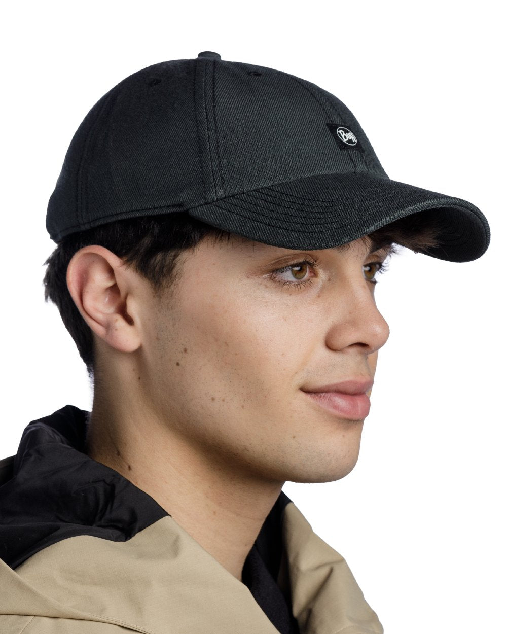 Black Coloured Buff Chill Baseball Cap on white background 