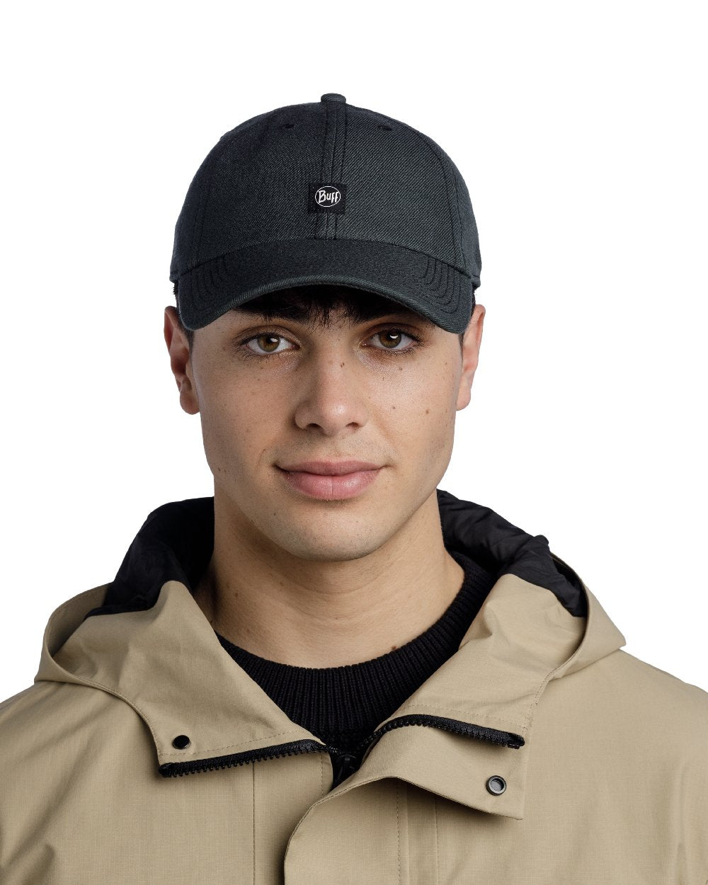 Black Coloured Buff Chill Baseball Cap on white background 