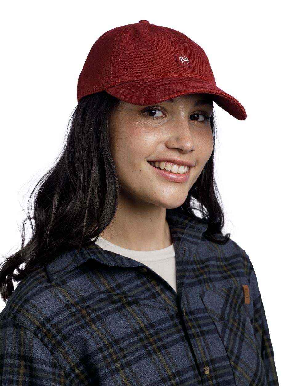 Maroon Coloured Buff Chill Baseball Cap on white background 