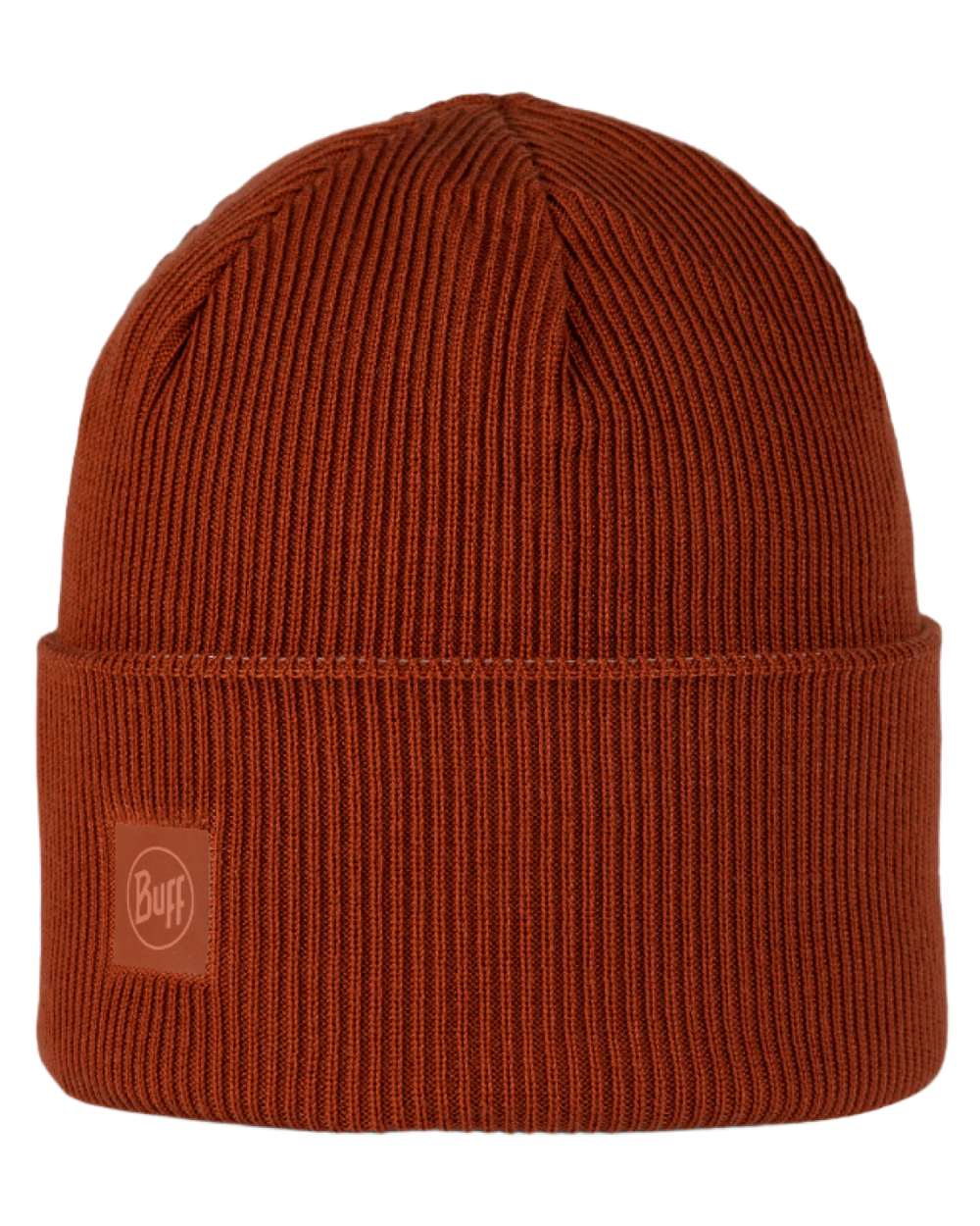 Cinnamon Coloured Buff CrossKnit Beanie on white background 