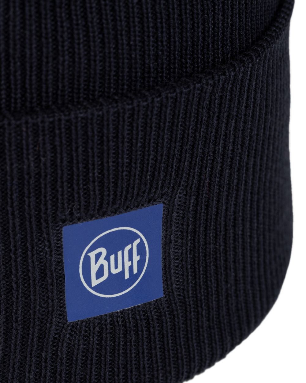 Night Blue Coloured Buff CrossKnit Beanie on white background 