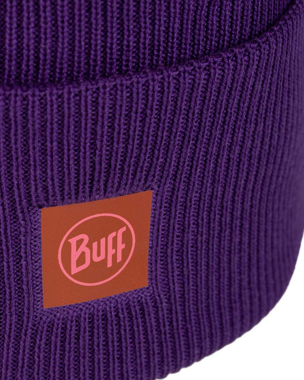 Purple Coloured Buff CrossKnit Beanie on white background 