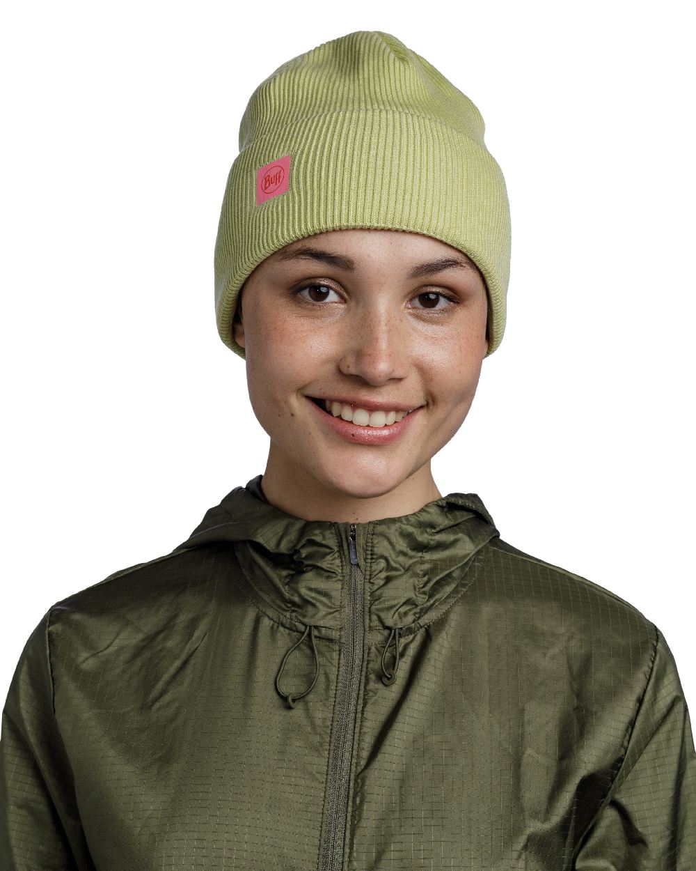 Sheen Yellow Coloured Buff CrossKnit Beanie on white background 