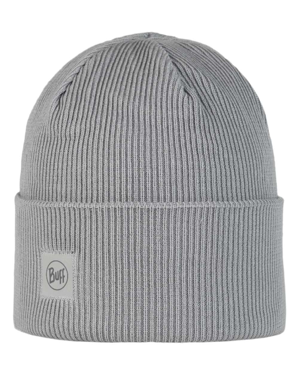 Solid Light Grey Coloured Buff CrossKnit Beanie on white background 