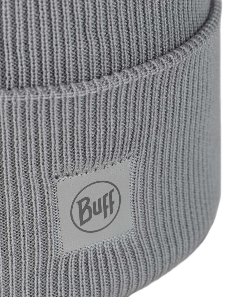 Solid Light Grey Coloured Buff CrossKnit Beanie on white background 