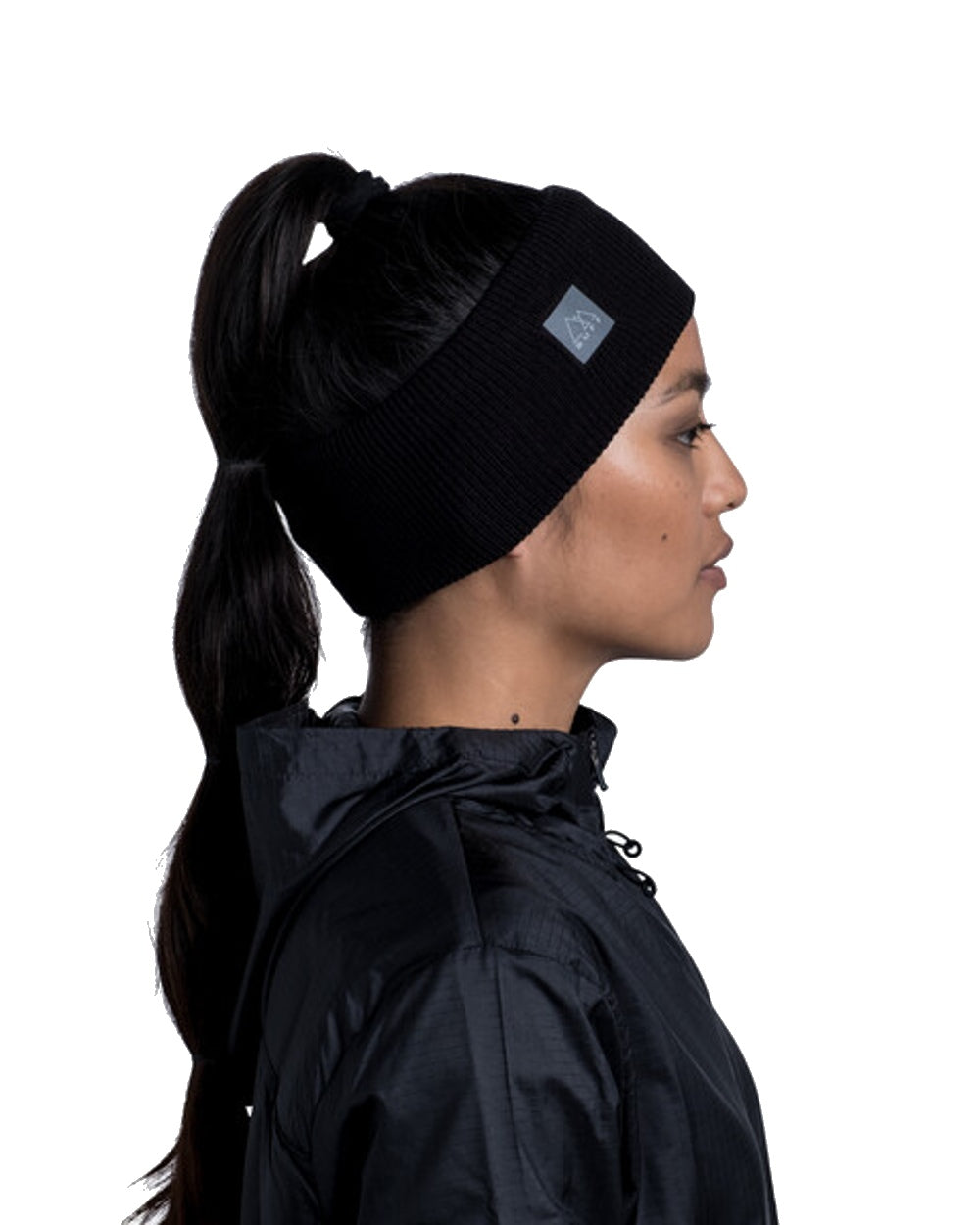 Black Coloured Buff CrossKnit Headband on white background 