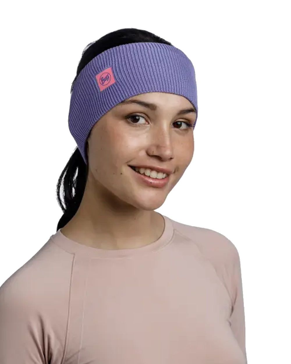 Iris Coloured Buff CrossKnit Headband on white background 