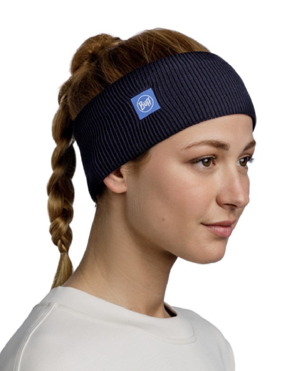 Night Blue Coloured Buff CrossKnit Headband on white background 