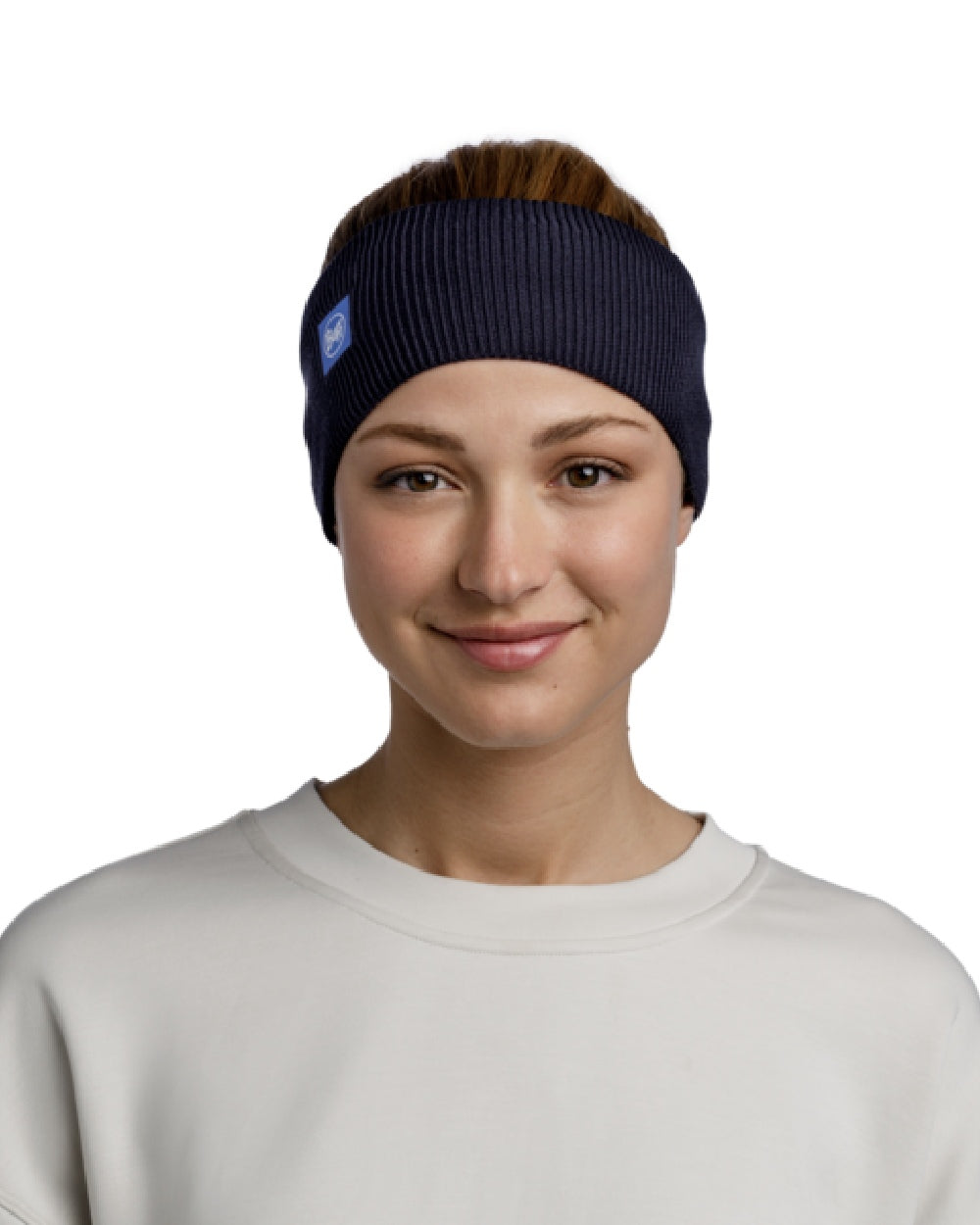 Night Blue Coloured Buff CrossKnit Headband on white background 