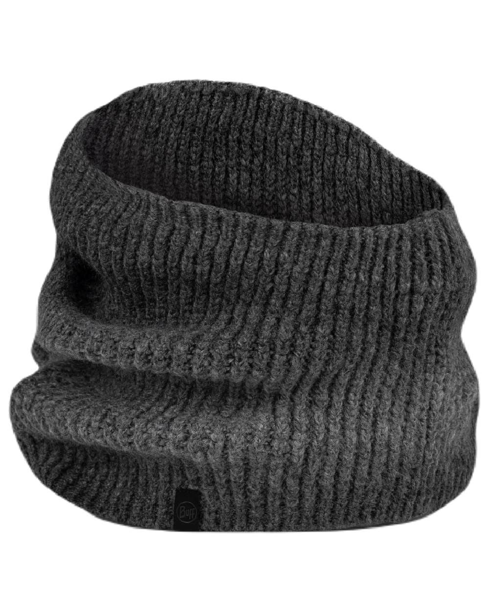 Graphite coloured Buff Datma Knitted Neckwarmer on white background 