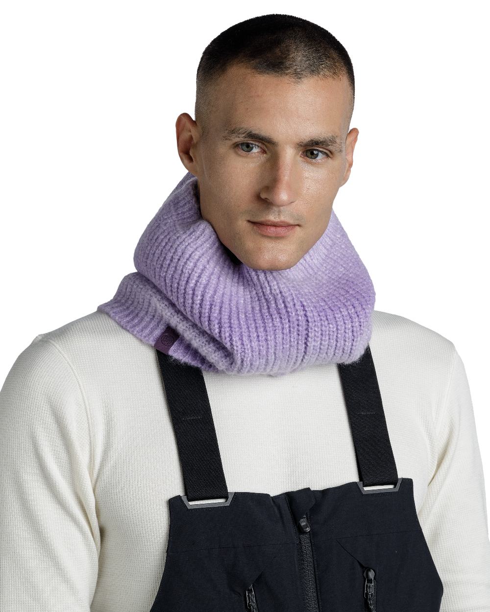 Lavender coloured Buff Datma Knitted Neckwarmer on white background 