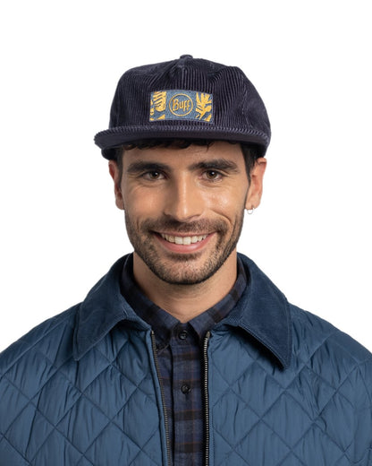 Navy Coloured Buff Dister Chill Trucker Cap on white background 