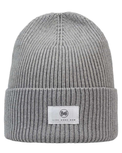 Grey Coloured Buff Drisk Knitted Beanie on white background 