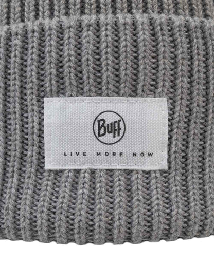 Grey Coloured Buff Drisk Knitted Beanie on white background 