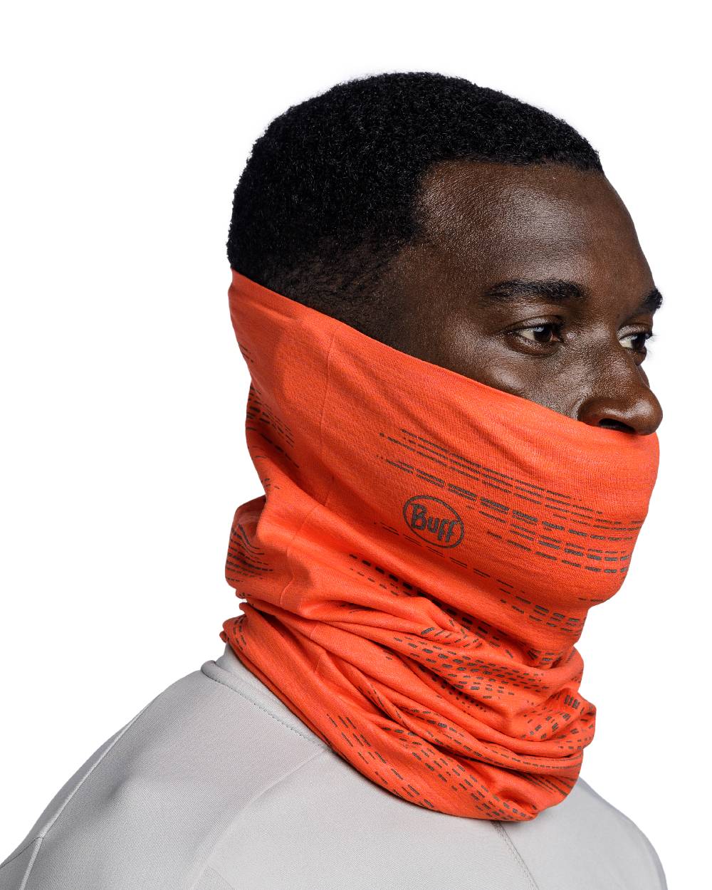 Orange Red Coloured Buff DryFlx Neck Gaiter on white background 