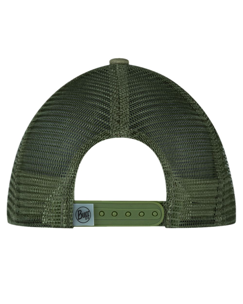 Forest Coloured Buff Explore Trucker Cap on white background 