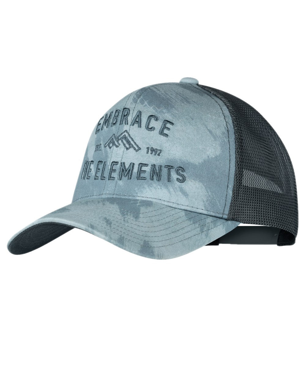 Mist Coloured Buff Explore Trucker Cap on white background 
