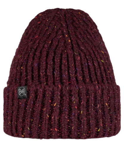 Dahlia Coloured Buff Kim Knitted &amp; Fleece Beanie on white background 