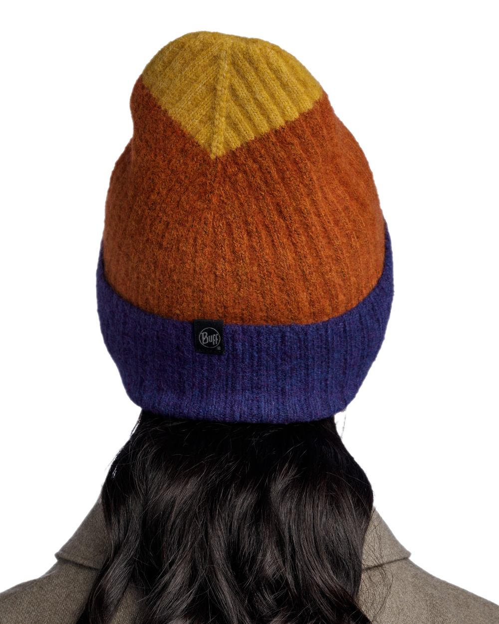 Denim Coloured Buff Nilah Knitted Beanie on white background 