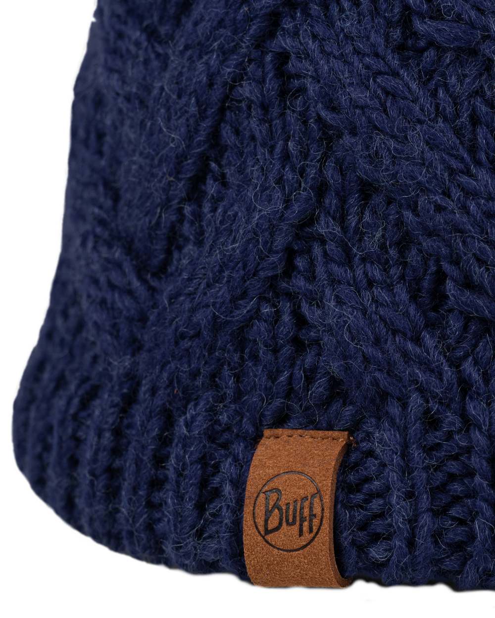 Midnight Coloured Buff Caryn Knitted &amp; Fleece Beanie on white background 