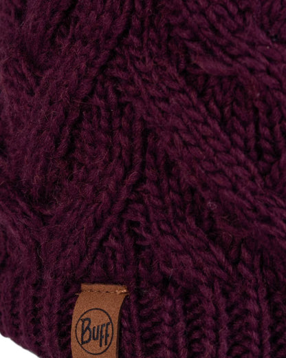 Dahlia Coloured Buff Caryn Knitted &amp; Fleece Beanie on white background 