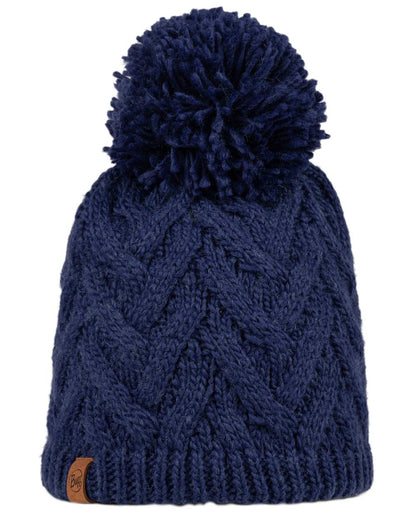 Midnight Coloured Buff Caryn Knitted &amp; Fleece Beanie on white background 