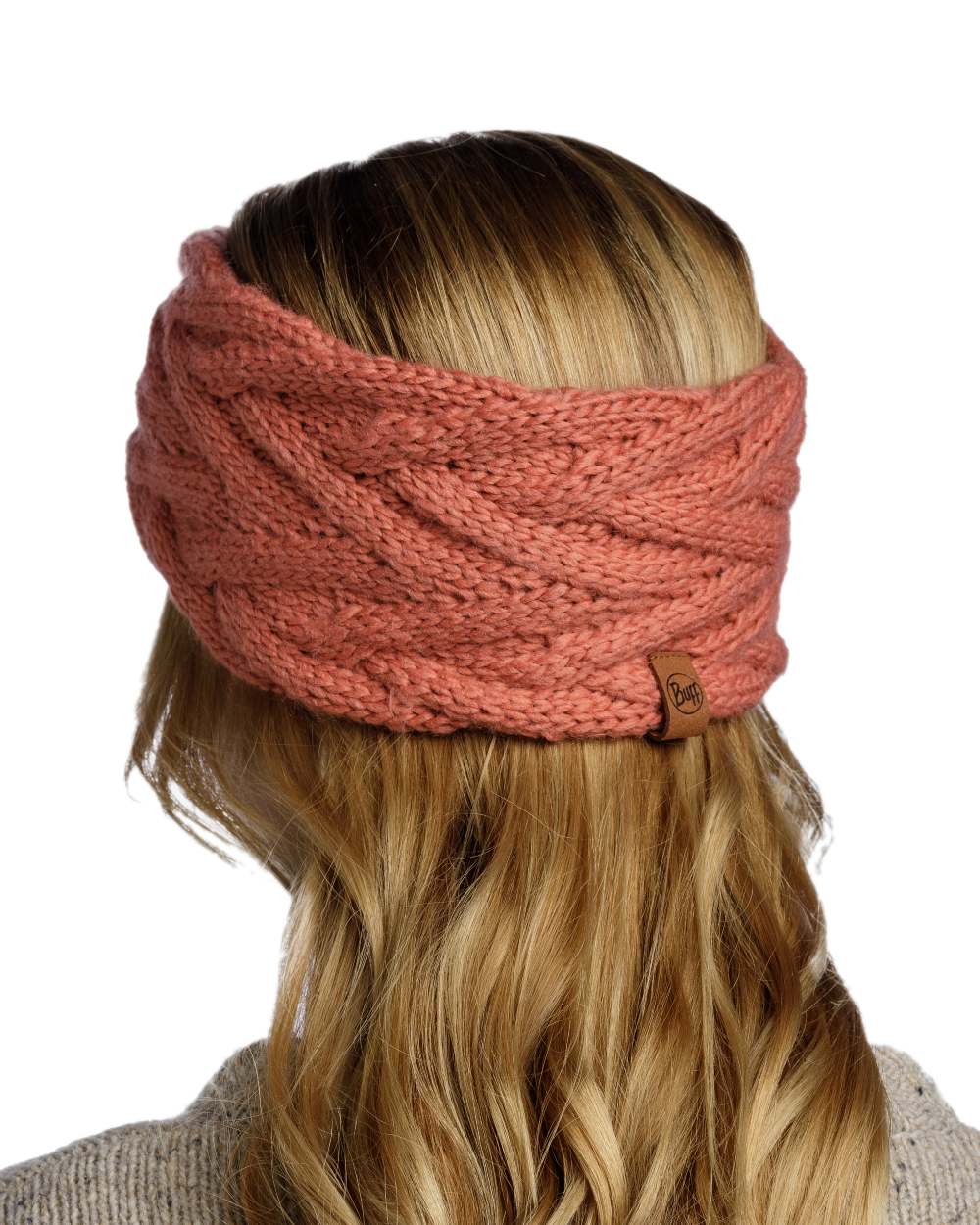 Crimson Red Coloured Buff Caryn Knitted Headband on white background 