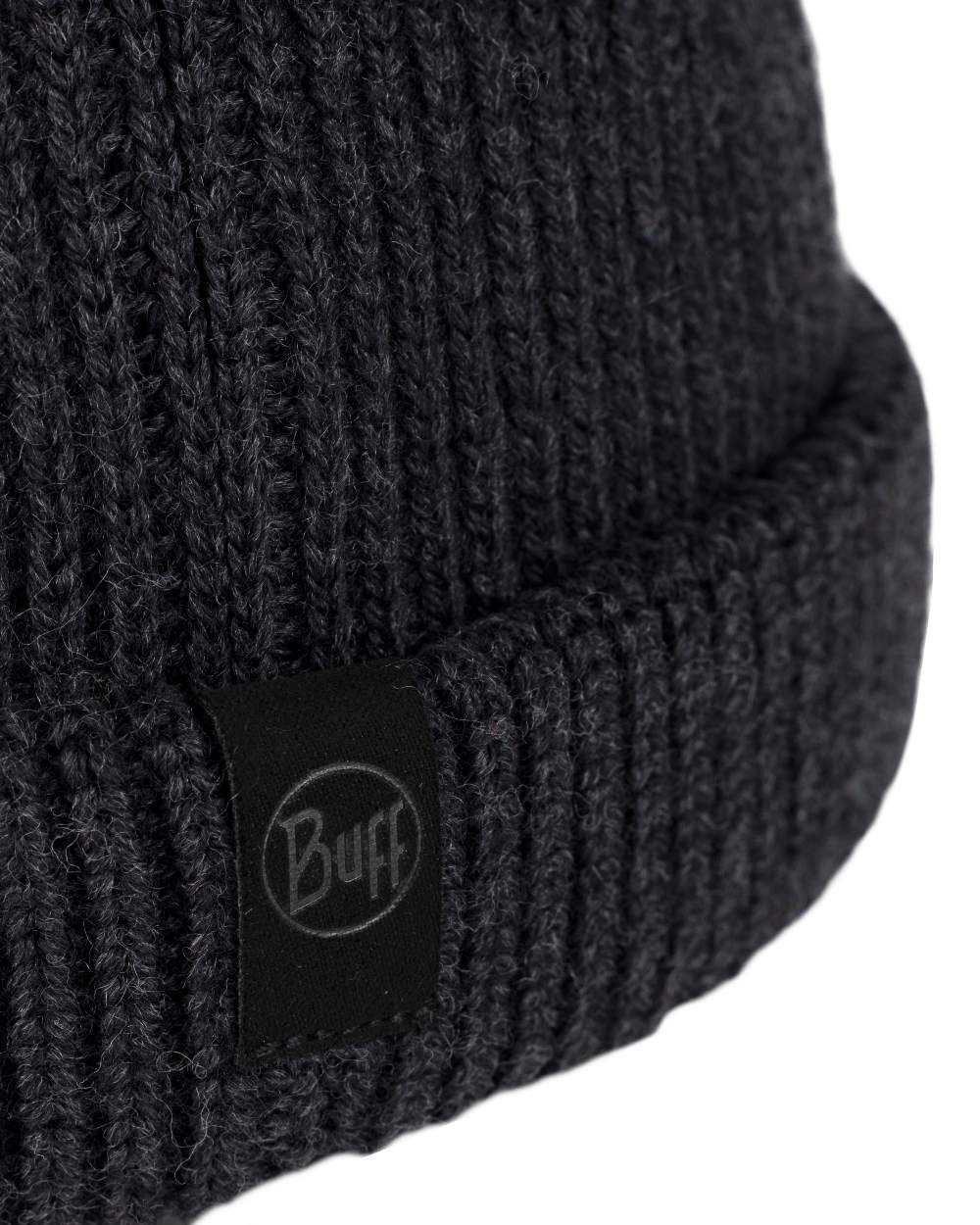 Graphite Coloured Buff Knitted Ervin Beanie on white background 