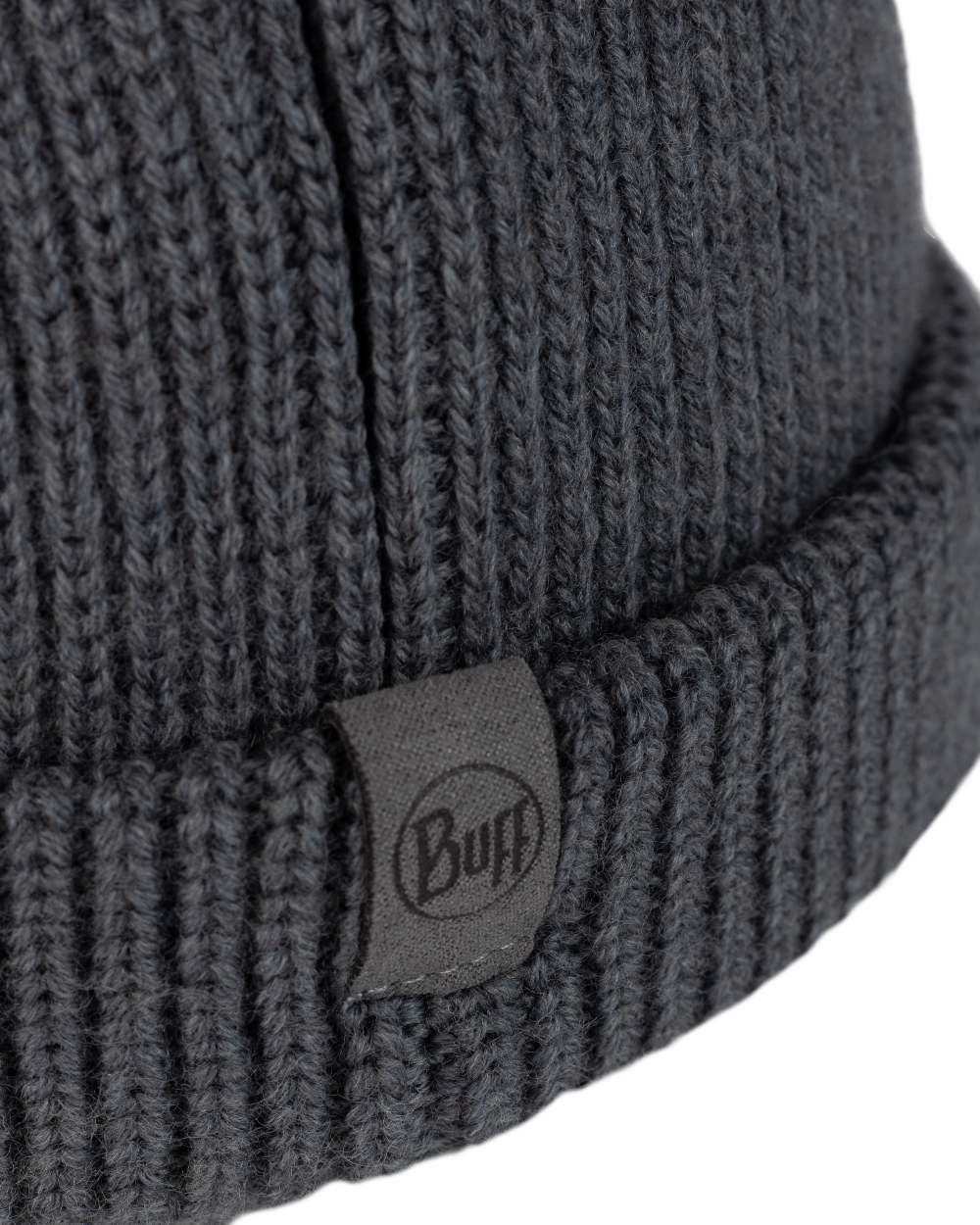 Grey Coloured Buff Knitted Ervin Beanie on white background 