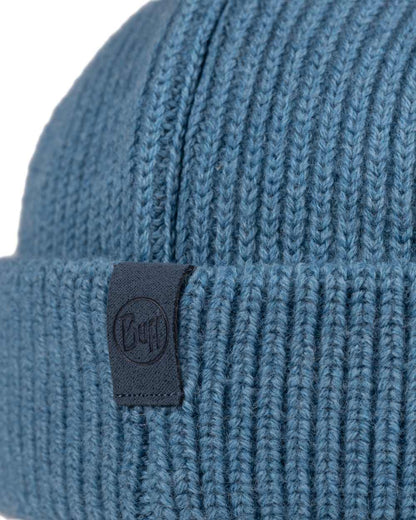 Water Coloured Buff Knitted Ervin Beanie on white background 